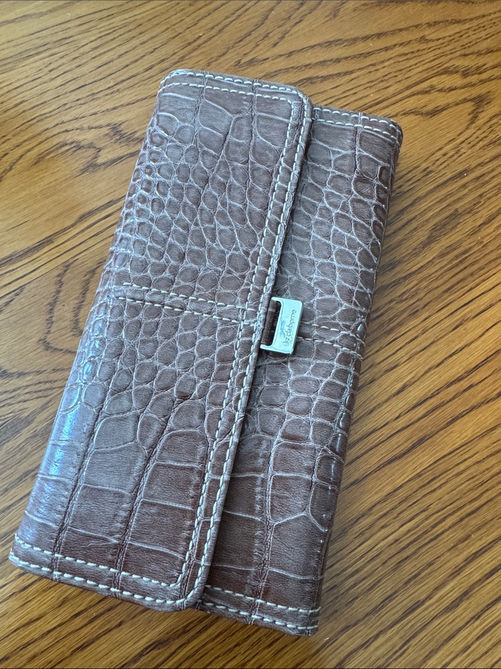 Liz Claiborne Croc-Embossed Brown Wallet Clutch